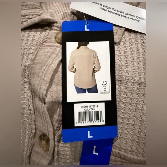 NWT Briggs New York Tan Button-Down Waffle Shirt size L - Picture 6 of 6